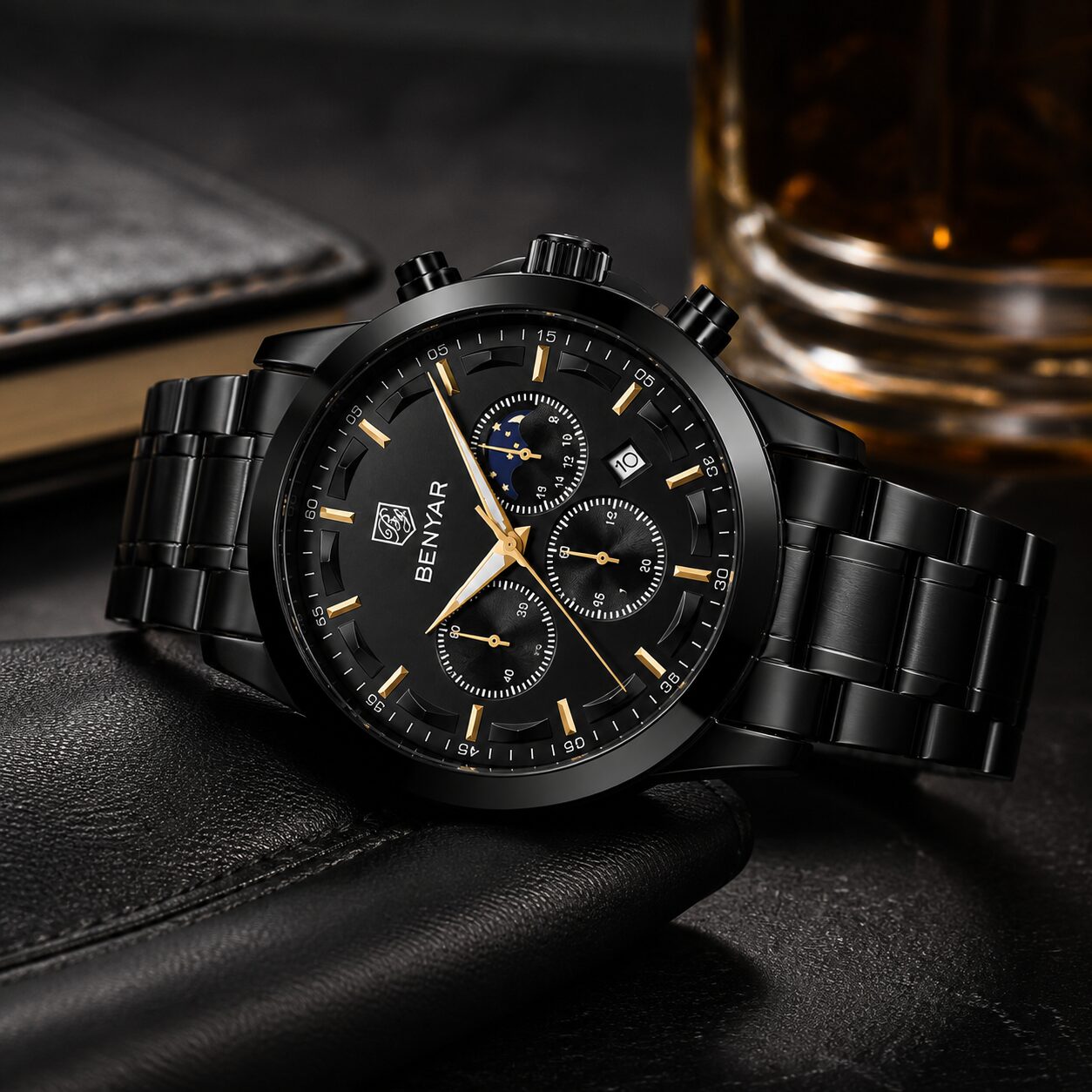 BENYAR BY-5160A Montre Homme Chronographe Étanche en Acier Inoxydable - Noir – Image 3