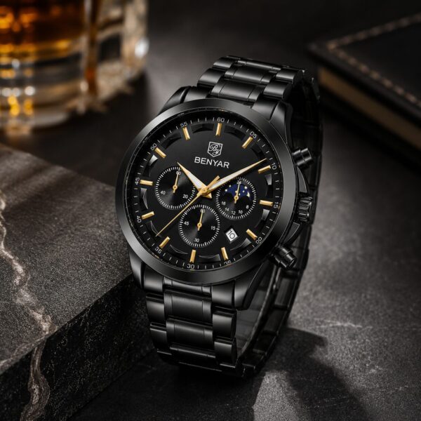 Alternative view of BENYAR BY-5160A Montre Homme Chronographe Étanche en Acier Inoxydable - Noir