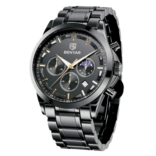 BENYAR BY-5160A Montre Homme Chronographe Étanche en Acier Inoxydable - Noir