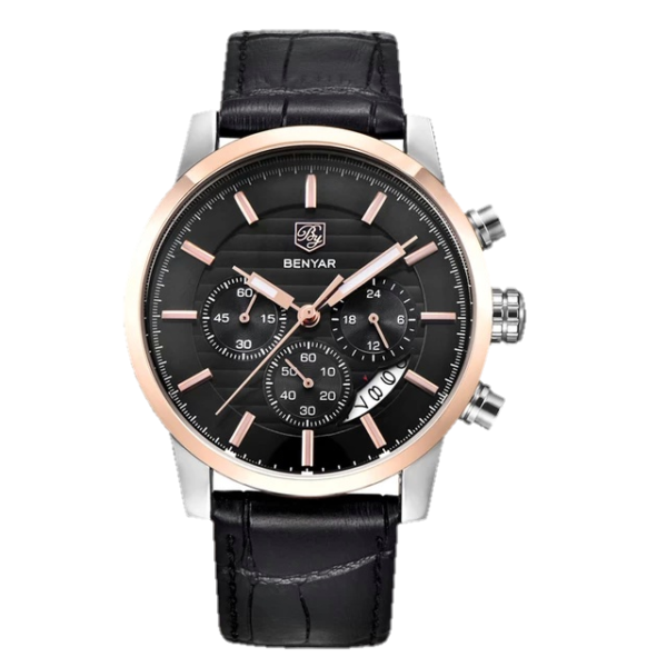 BENYAR BY-5104H – montre chronographe de luxe pour hommes avec bracelet en cuir Noir - Noir & doré
