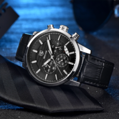 Alternative view of BENYAR BY-5104G – montre chronographe de luxe pour hommes avec bracelet en cuir Noir – Noir & Argenté