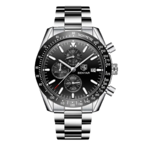 BENYAR BY-5140J – montre chronographe de luxe pour hommes avec bracelet en acier inoxydable - Noir & Argenté