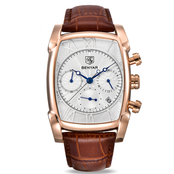BENYAR BY-5113B – montre classique de luxe pour hommes avec bracelet en cuir - Doré