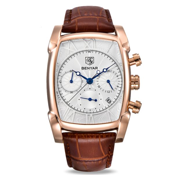 BENYAR BY-5113B – montre classique de luxe pour hommes avec bracelet en cuir - Doré