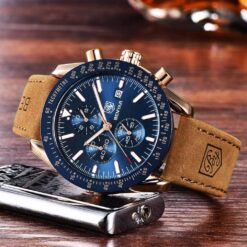 Alternative view of BENYAR BY-5140B Montre Homme Chronographe Étanche avec bracelet en Cuir Dan – Bleu & Doré