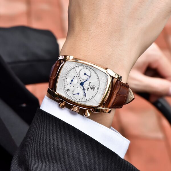 BENYAR BY-5113B – montre classique de luxe pour hommes avec bracelet en cuir - Doré – Image 3