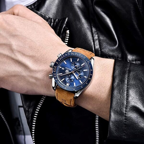 BENYAR BY-5140D Montre Homme Chronographe Étanche avec bracelet en Cuir Dan – Bleu & Argenté – Image 5