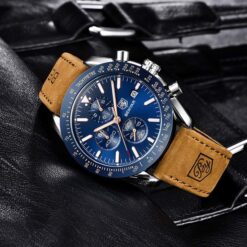 Alternative view of BENYAR BY-5140D Montre Homme Chronographe Étanche avec bracelet en Cuir Dan – Bleu & Argenté