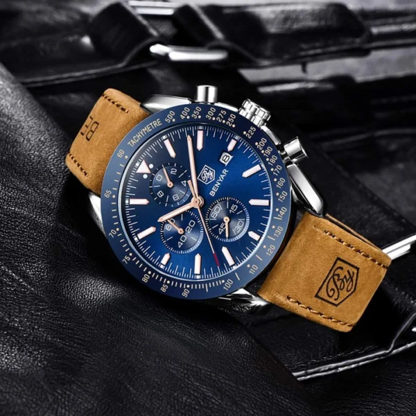Alternative view of BENYAR BY-5140D Montre Homme Chronographe Étanche avec bracelet en Cuir Dan – Bleu & Argenté