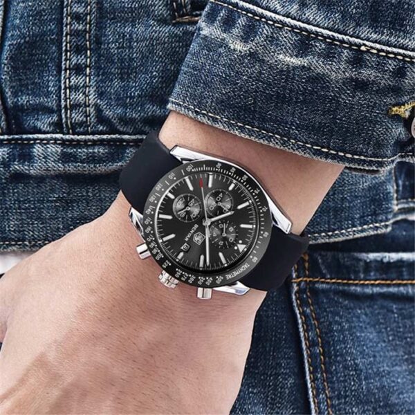 BENYAR BY-5140H Montre Homme Chronographe Étanche avec bracelet en Silicone – Noir & Argenté – Image 5