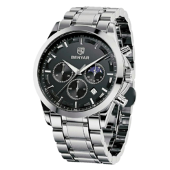 BENYAR BY-5160B Montre Homme Chronographe Étanche en Acier Inoxydable - Argenté & Noir