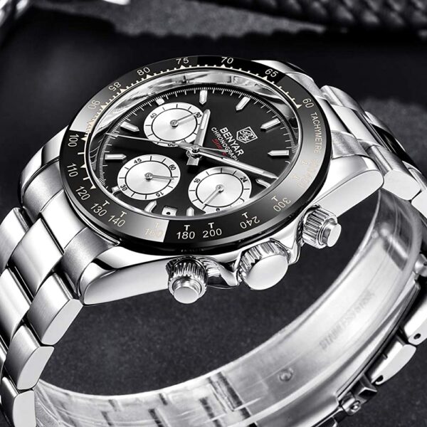 BENYAR BY-5169B – montre chronographe de luxe pour hommes avec bracelet en acier inoxydable - Noir – Image 3