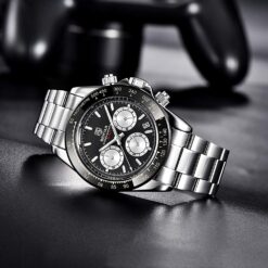 Alternative view of BENYAR BY-5169B – montre chronographe de luxe pour hommes avec bracelet en acier inoxydable - Noir