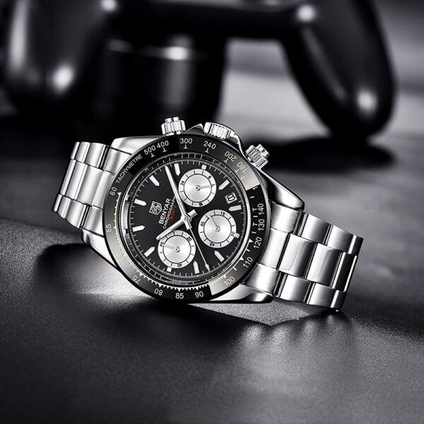 BENYAR BY-5169B – montre chronographe de luxe pour hommes avec bracelet en acier inoxydable - Noir – Image 2