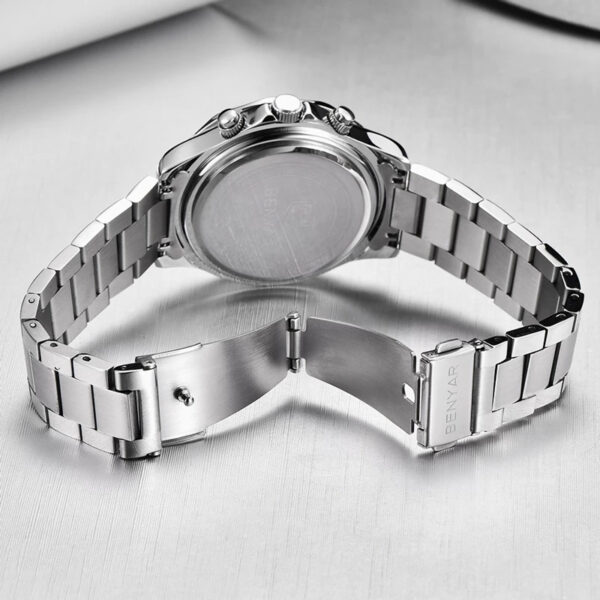 BENYAR BY-5169A – montre chronographe de luxe pour hommes avec bracelet en acier inoxydable - Blanc – Image 5