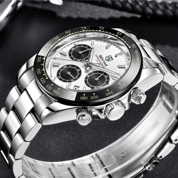 BENYAR BY-5169A – montre chronographe de luxe pour hommes avec bracelet en acier inoxydable - Blanc – Image 3
