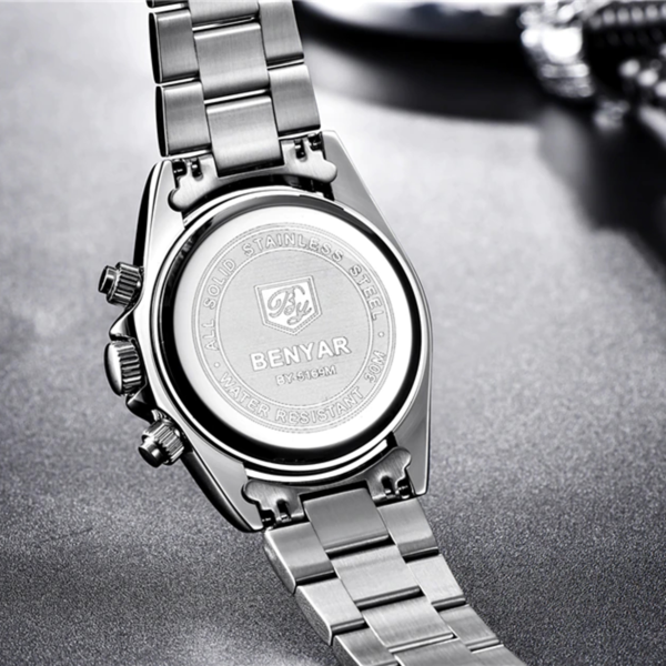 BENYAR BY-5169A – montre chronographe de luxe pour hommes avec bracelet en acier inoxydable - Blanc – Image 4