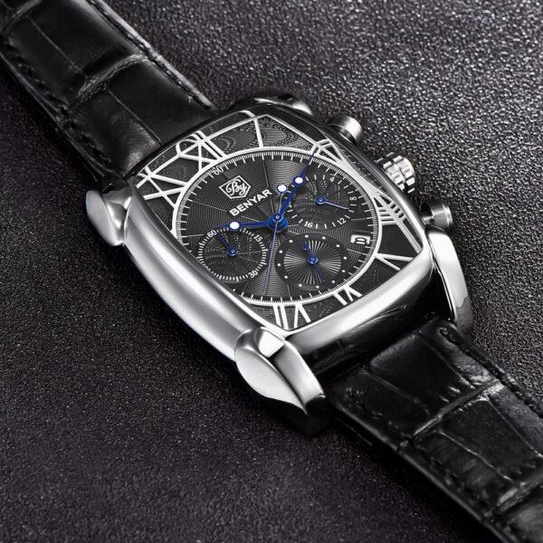 BENYAR BY-5113C – montre classique de luxe pour hommes avec bracelet en cuir - Noir – Image 2