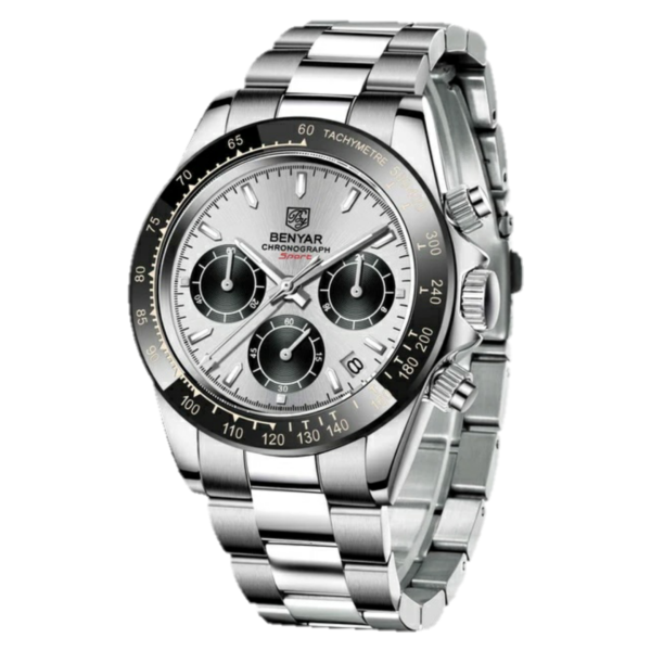 BENYAR BY-5169A – montre chronographe de luxe pour hommes avec bracelet en acier inoxydable - Blanc