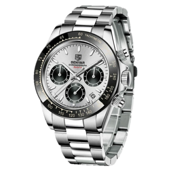 BENYAR BY-5169A – montre chronographe de luxe pour hommes avec bracelet en acier inoxydable - Blanc