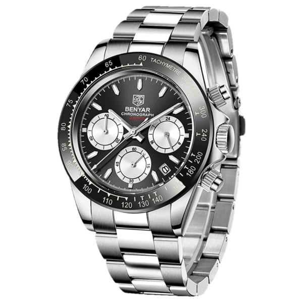 BENYAR BY-5169B – montre chronographe de luxe pour hommes avec bracelet en acier inoxydable - Noir