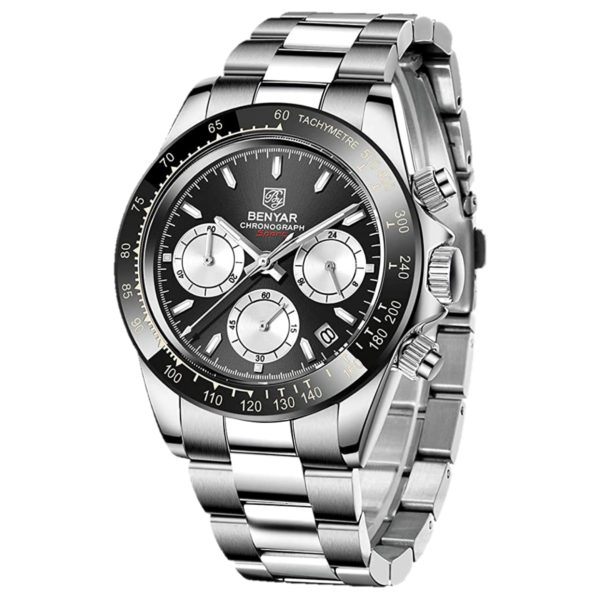 BENYAR BY-5169B – montre chronographe de luxe pour hommes avec bracelet en acier inoxydable - Noir