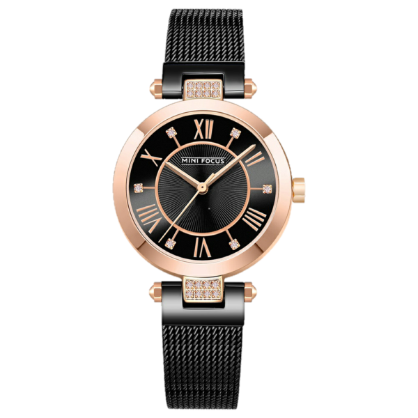 MINI FOCUS MF3 – montre chronographe de luxe pour femmes avec bracelet en acier inoxydable - Noir