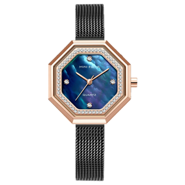 MINI FOCUS MF9 – montre chronographe de luxe pour femmes avec bracelet en acier inoxydable - Noir