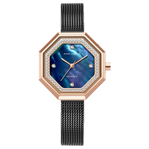 MINI FOCUS MF9 – montre chronographe de luxe pour femmes avec bracelet en acier inoxydable - Noir