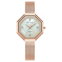 MINI FOCUS MF11 – montre chronographe de luxe pour femmes avec bracelet en acier inoxydable - Bronze