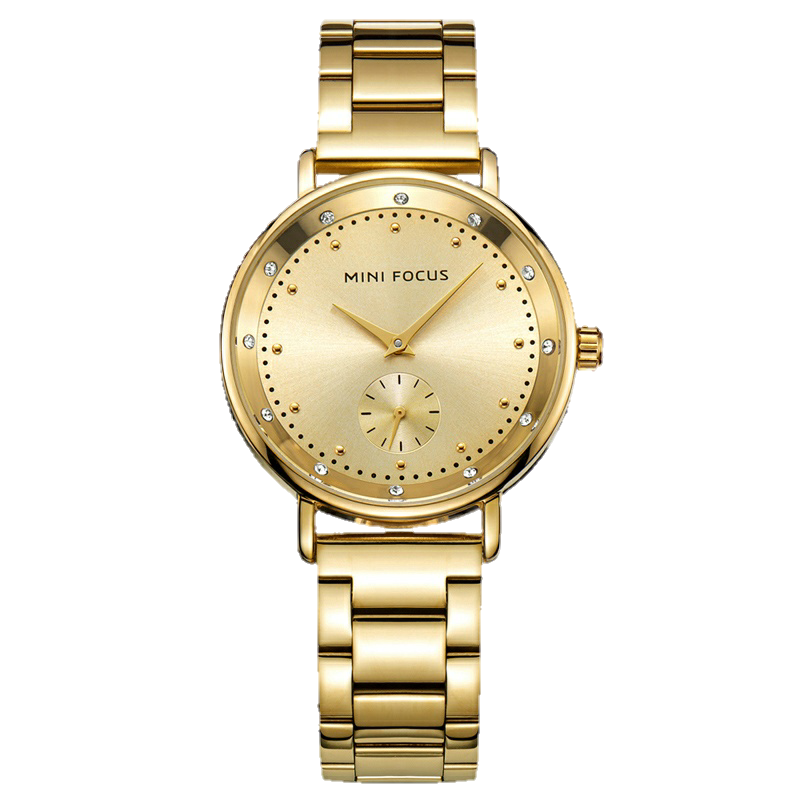MINI FOCUS MF24 – montre chronographe de luxe pour femmes avec bracelet en acier inoxydable - Doré