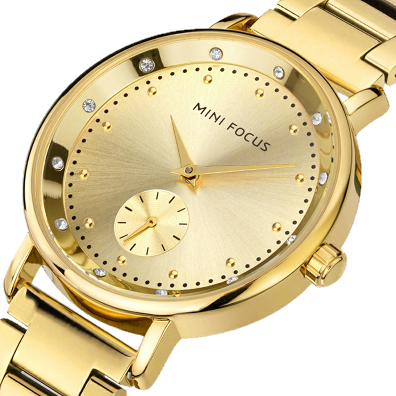 MINI FOCUS MF24 – montre chronographe de luxe pour femmes avec bracelet en acier inoxydable - Doré – Image 2