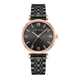 MINI FOCUS MF27 – montre chronographe de luxe pour femmes avec bracelet en acier inoxydable - Noir