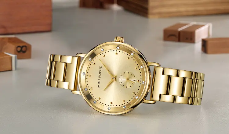MINI FOCUS MF24 – montre chronographe de luxe pour femmes avec bracelet en acier inoxydable - Doré – Image 4