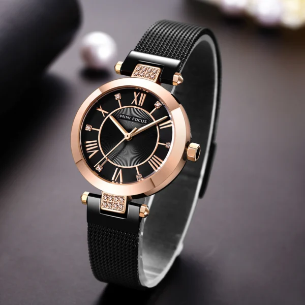 Alternative view of MINI FOCUS MF3 – montre chronographe de luxe pour femmes avec bracelet en acier inoxydable - Noir