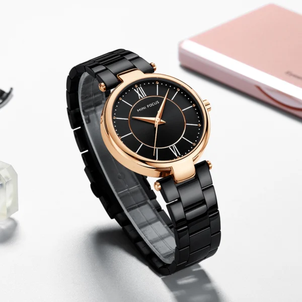 Alternative view of MINI FOCUS MF18 – montre chronographe de luxe pour femmes avec bracelet en acier inoxydable - Noir