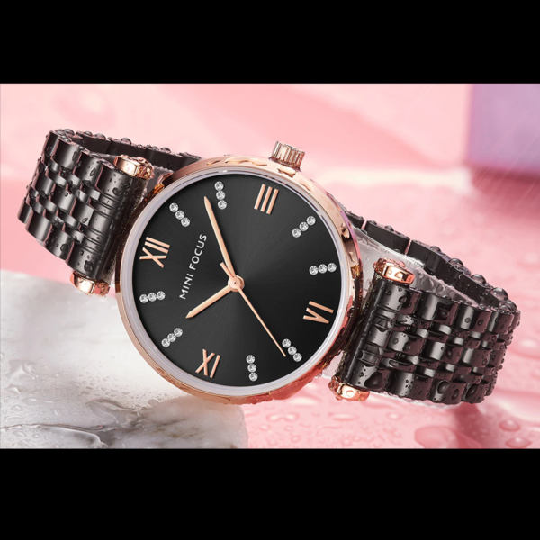 Alternative view of MINI FOCUS MF27 – montre chronographe de luxe pour femmes avec bracelet en acier inoxydable - Noir