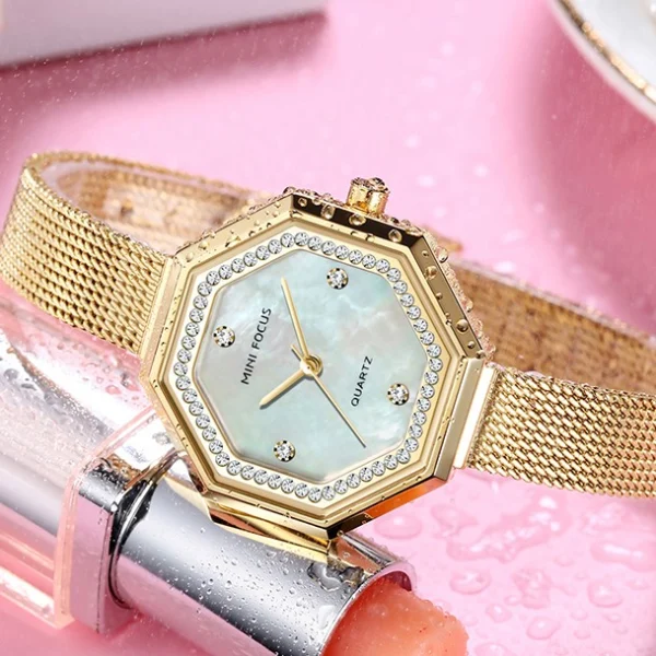 Alternative view of MINI FOCUS MF12 – montre chronographe de luxe pour femmes avec bracelet en acier inoxydable - Doré