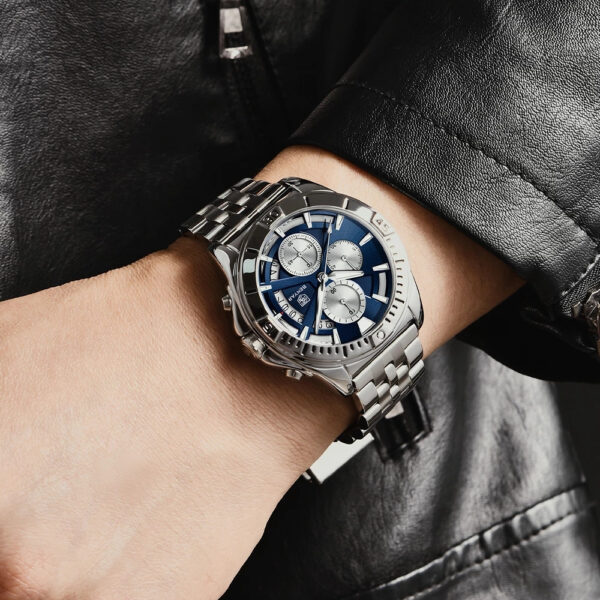 BENYAR BY-5180A – montre chronographe de luxe pour hommes avec bracelet en acier inoxydable - Bleu – Image 6