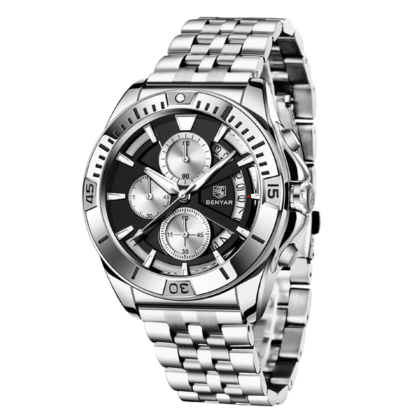 BENYAR BY-5180B – montre chronographe de luxe pour hommes avec bracelet en acier inoxydable - Noir