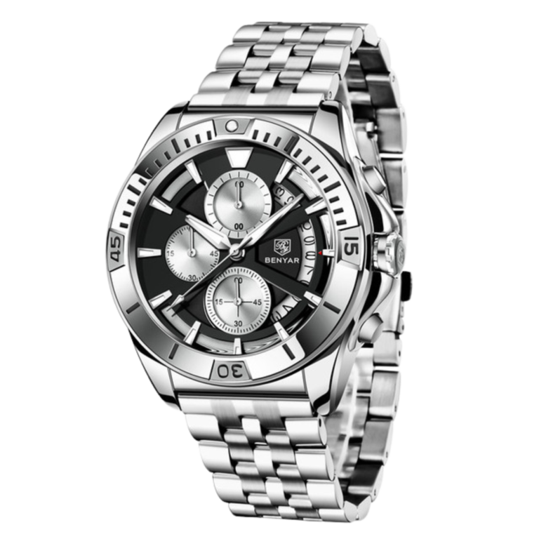 BENYAR BY-5180B – montre chronographe de luxe pour hommes avec bracelet en acier inoxydable - Noir