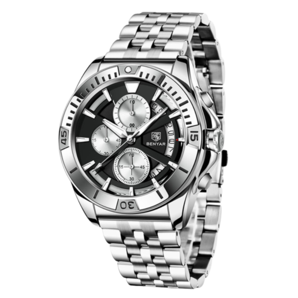 BENYAR BY-5180B – montre chronographe de luxe pour hommes avec bracelet en acier inoxydable - Noir