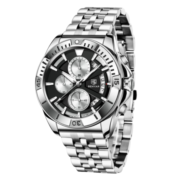 BENYAR BY-5180B – montre chronographe de luxe pour hommes avec bracelet en acier inoxydable - Noir