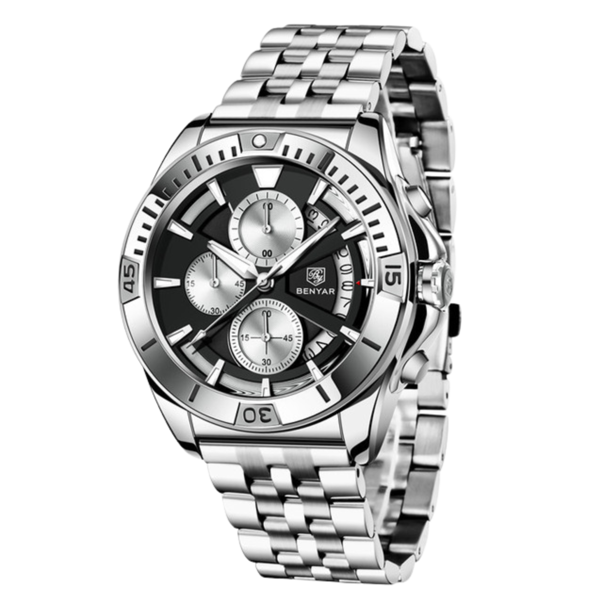 BENYAR BY-5180B – montre chronographe de luxe pour hommes avec bracelet en acier inoxydable - Noir