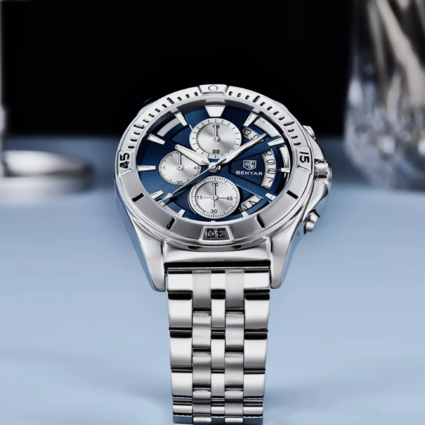 BENYAR BY-5180A – montre chronographe de luxe pour hommes avec bracelet en acier inoxydable - Bleu – Image 2