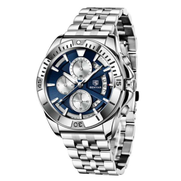 BENYAR BY-5180A – montre chronographe de luxe pour hommes avec bracelet en acier inoxydable - Bleu