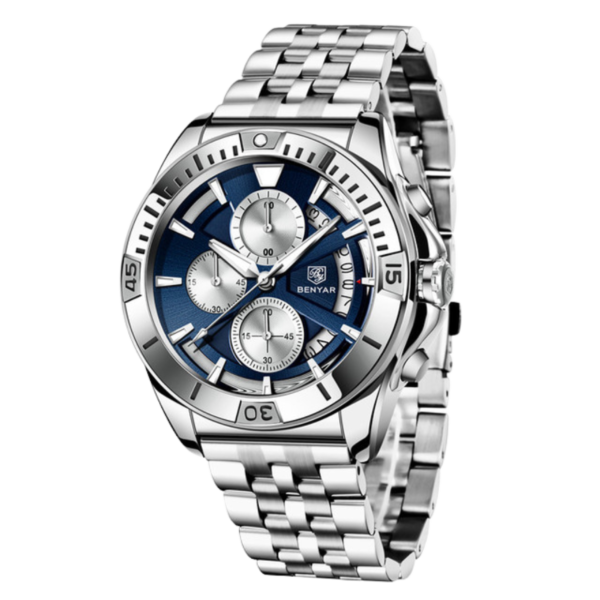BENYAR BY-5180A – montre chronographe de luxe pour hommes avec bracelet en acier inoxydable - Bleu