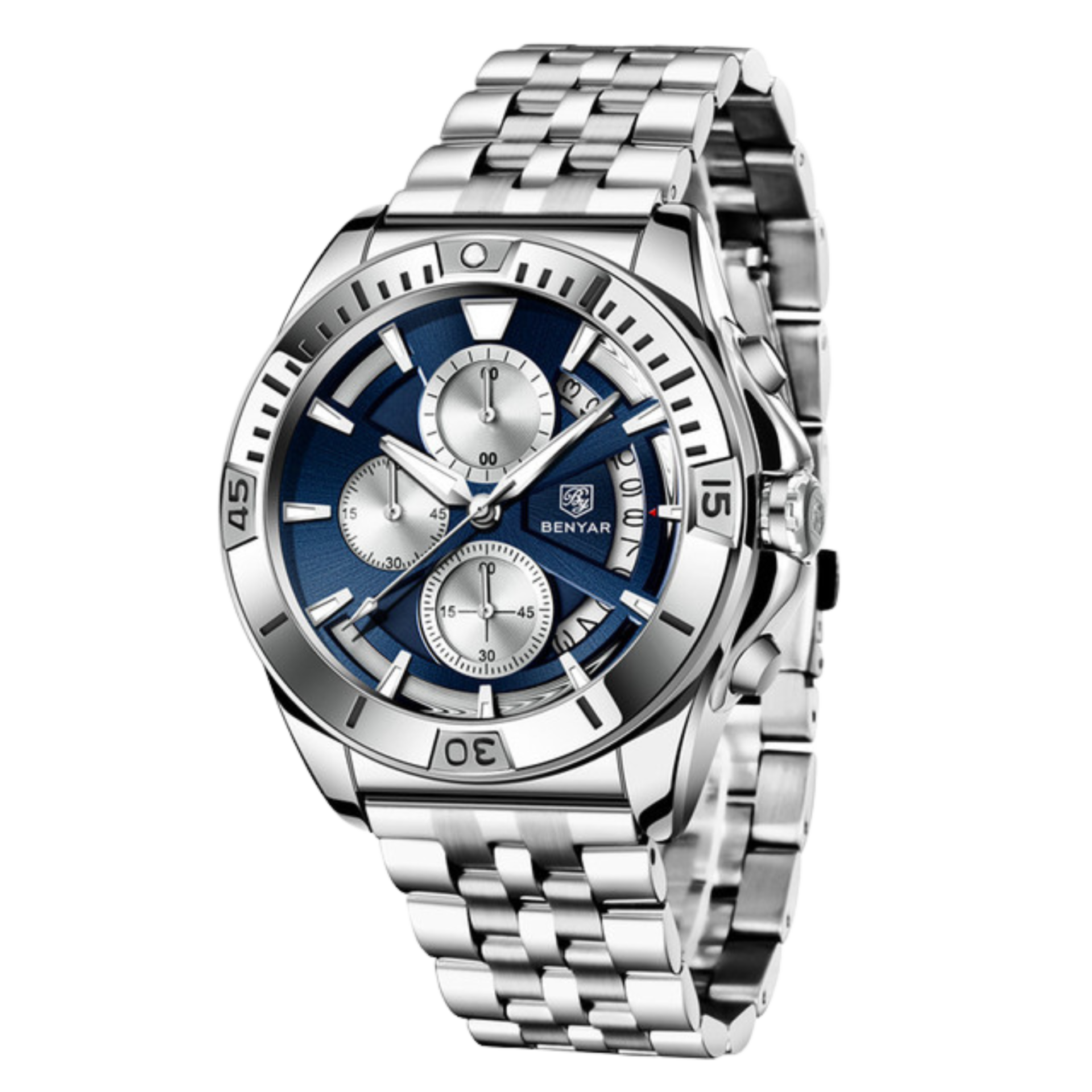 BENYAR BY-5180A – montre chronographe de luxe pour hommes avec bracelet en acier inoxydable - Bleu