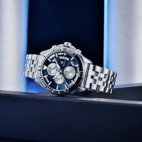 BENYAR BY-5180A – montre chronographe de luxe pour hommes avec bracelet en acier inoxydable - Bleu – Image 3