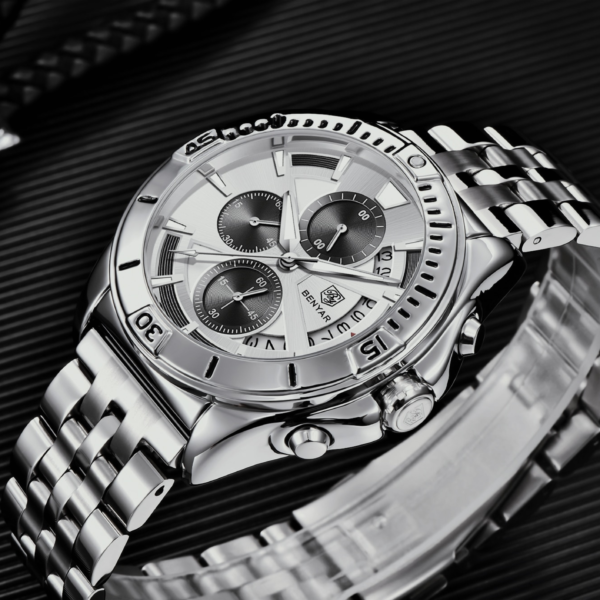 BENYAR BY-5180C – montre chronographe de luxe pour hommes avec bracelet en acier inoxydable - Blanc – Image 3